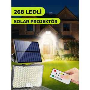 HL-5177 268 Ledli Solar Projektör 60W Güneş Enerjili Hareket Sensörlü LED Projektör - Beyaz Işık