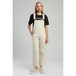 Flowers Kadın %100 Pamuk Dokuma Salopet Ekru