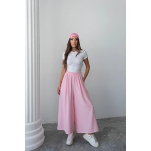 Beli Lastikli Geniş Kesim Kloş double Krep pantolon Etek 5187 - Pembe