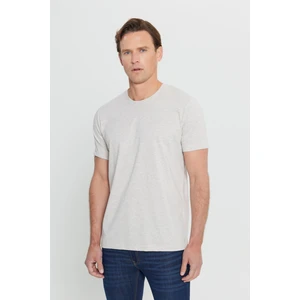 Altınyıldız Classics Erkek Bej Melanj Pamuklu Slim Fit Dar Kesim Bisiklet Yaka Tişört