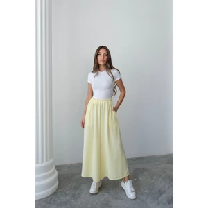 Beli Lastikli Geniş Kesim Kloş double Krep pantolon Etek 5187 - Sarı