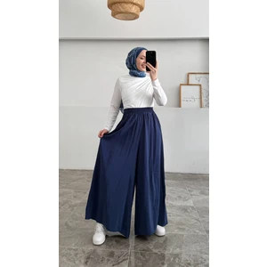 Beli Lastikli Geniş Paça Modal Etekli Pantolon 8809 - Lacivert