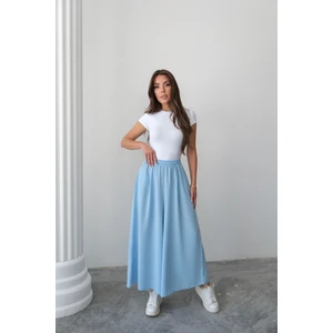 Beli Lastikli Geniş Kesim Kloş double Krep pantolon Etek 5187 - Mavi