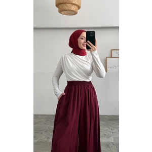 Beli Lastikli Geniş Paça Modal Etekli Pantolon 8809 - Bordo