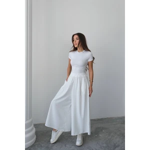 Beli Lastikli Geniş Kesim Kloş double Krep pantolon Etek 5187 - Beyaz