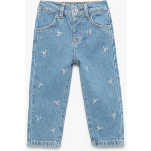 Nakış Detaylı Cepli Pamuklu Denim Pantolon