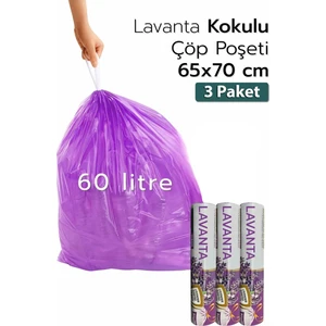 Octopus Bazaar Büyük Boy 65 x 70 Lavanta Kokulu Büzgülü Çöp Poşeti 30 Adet 3 Paket Çöp Torbası 60 Litre