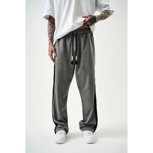 Erkek Tek Şerit Detaylı Interlok Baggy Eşofman Altı Füme