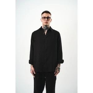Erkek Uzun Kol Oversize Müslin Gömlek Siyah