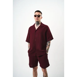 Erkek Kısa Kol Oversize Müslin Gömlek Bordo