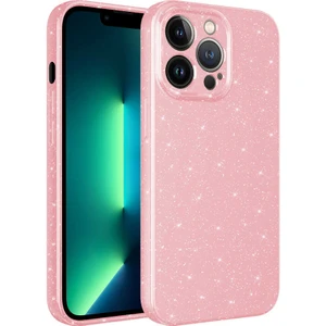 Apple iPhone 12 Pro Kılıf Kamera Korumalı Simli Lüks Mkst Koton Kapak-Pembe