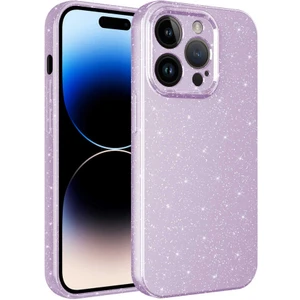 Apple iPhone 14 Pro Max Kılıf Kamera Korumalı Simli Lüks Mkst Koton Kapak-Lila