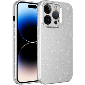 Apple iPhone 14 Pro Max Kılıf Kamera Korumalı Simli Lüks Mkst Koton Kapak-Beyaz