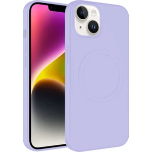 Apple iPhone 14 Plus Kılıf Magsafe Wireless Şarj Özellikli Pastel Renk Silikon Mkst Plas Kapak-Lila