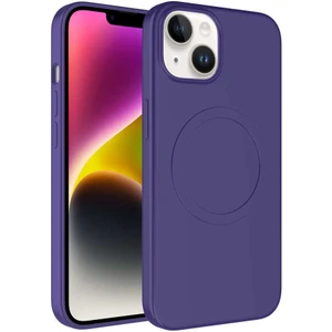 Apple iPhone 14 Plus Kılıf Magsafe Wireless Şarj Özellikli Pastel Renk Silikon Mkst Plas Kapak-Mürdüm