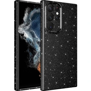 Galaxy S22 Ultra Kılıf Kamera Korumalı Simli Lüks Mkst Koton Kapak-Siyah