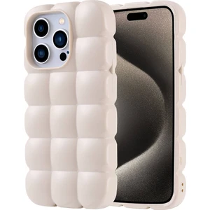 Apple iPhone 15 Pro Kılıf Parlak Esnek Silikon Mkst Dom Dom Kapak-Beyaz