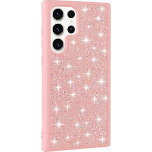 Galaxy S23 Ultra Kılıf Parlak Taşlı Tasarım Mkst Pırlanta Kapak-Pembe