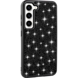 Galaxy S23 Kılıf Parlak Taşlı Tasarım Mkst Pırlanta Kapak-Siyah