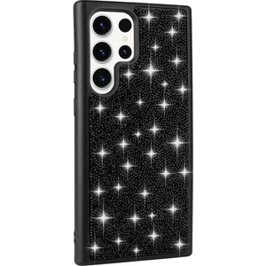 Galaxy S23 Ultra Kılıf Parlak Taşlı Tasarım Mkst Pırlanta Kapak-Siyah