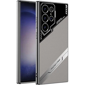 Galaxy S23 Ultra Kılıf Kamera Korumalı Suni Deri Tasarım Mkst Yeni Seri Procase Kapak-Titanyum-Gri