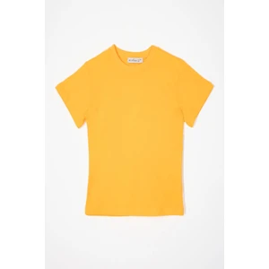 Bisiklet Yaka Koyu Sarı Renk Erkek Çocuk Tshirt