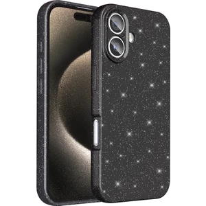 iPhone 16 Plus Kılıf Kamera Korumalı Simli Lüks Mkst Koton Kapak - Siyah