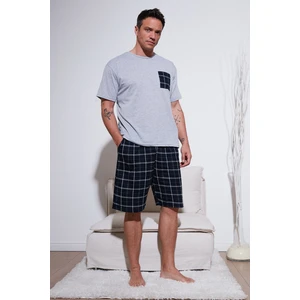 Kareli Regular Fit Pamuklu Bisiklet Yaka Kısa Kollu Şortlu Pijama Takımı Erkek Pijama Takımı 6572020