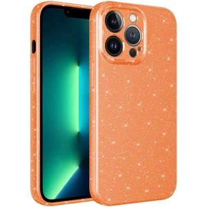 Apple iPhone 12 Pro Max Kılıf Kamera Korumalı Simli Lüks Mkst Koton Kapak-Turuncu