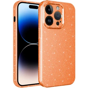 Apple iPhone 14 Pro Max Kılıf Kamera Korumalı Simli Lüks Mkst Koton Kapak-Turuncu