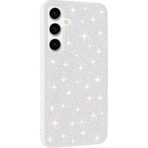 Galaxy S24 Kılıf Parlak Taşlı Tasarım Mkst Pırlanta Kapak-Beyaz