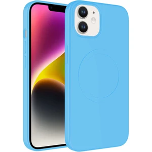 Apple iPhone 11 Kılıf Magsafe Wireless Şarj Özellikli Pastel Renk Silikon Mkst Plas Kapak-Mavi Açık