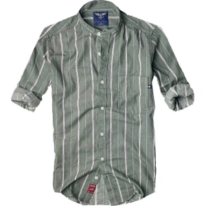 Alaska The Last Frontier Slim Fit %100 Pamuk Kumaş Hakim Yaka  Uzun Kol  Gömlek-Çizgili Haki-