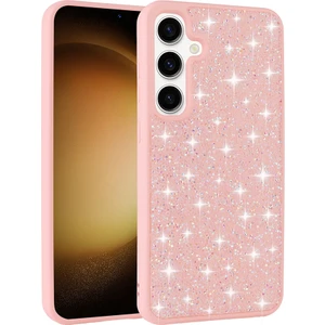 Galaxy S24 Fe Kılıf Parlak Taşlı Tasarım Mkst Pırlanta Kapak - Pembe