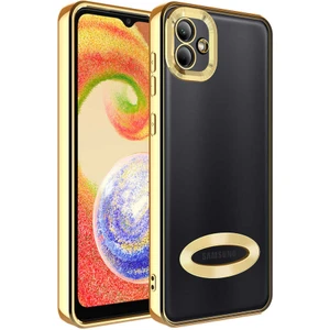 Galaxy A03 Kılıf Kamera Korumalı Logo Gösteren Mkst Omega Kapak-Gold