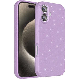 iPhone 16 Plus Kılıf Kamera Korumalı Simli Lüks Mkst Koton Kapak - Lila