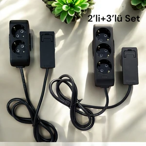 Uzatma Kablosu Seti (2’li + 3’lü) – 1.5m – Ince Fişli, Dar Alanlara Uygun, Topraklı, Çocuk Korumalı