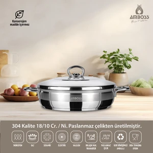 Ambos Saphire Paslanmaz Çelik Basık Tencere Çelik Kapak 26x7 cm