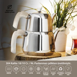 Pearl İnci Saplı Paslanmaz Çelik Orta Boy Çaydanlık PRL-4691