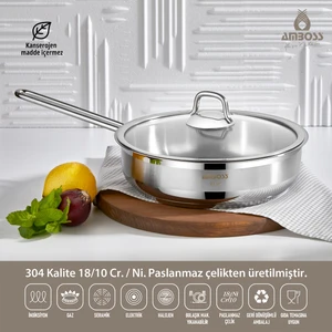 Ambos Saphire Paslanmaz Çelik Cam Kapaklı Tava 28x8 cm