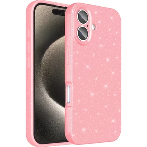 iPhone 16 Plus Kılıf Kamera Korumalı Simli Lüks Mkst Koton Kapak - Açık Pembe