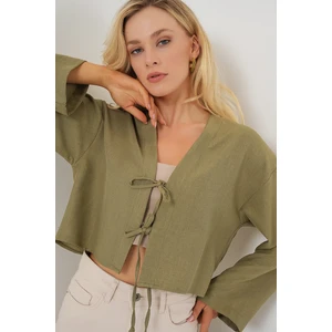 Önü Bağlamalı Keten Kimono 960 - Çağla