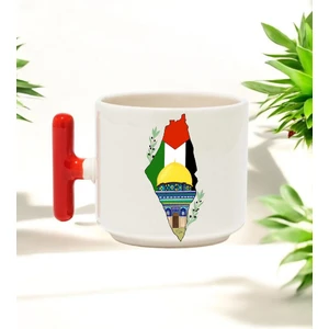 Filistin Tasarımlı Kırmızı T Kulplu Seramik Baskılı Kupa Bardak 250 ml