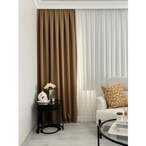 Camel Keten Fon Perde Sık Pile