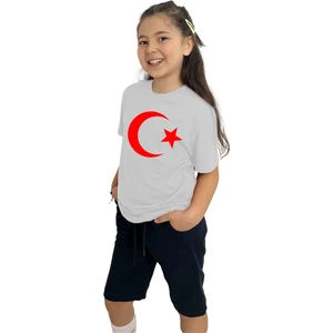 Bayrak Baskılı Kız Çocuk Tişört ve Şort Takımı | %100 Pamuk, Şık ve Rahat