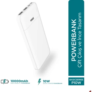 Basic P10 10000mAh Powerbank 10W - 2 Port LED Gösterge - Taşınabilir Şarj Cihazı