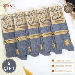 Lüx Kral Erkek ve Kadın Kışlık Termal Etkili (5'li Paket) Lambswool Kuzu Yün Çorap