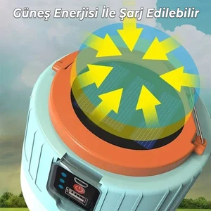 Kamp Lambası Ledli El Feneri Işıldak Güneş Enerjili Şarjlı Solar Pilli Portatif Gece Lambası