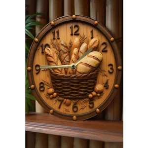 Sessiz Yuvarlak Ahşap Duvar Saati, Kuvars Hareketli 3D Görünümlü 2d Saat Sdw Mutfak Serisi 2 SDW153