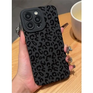 Iphone 16 Pro Uyumlu Kılıf Mat Siyah Leopar Desenli Yumuşak Kamera Korumalı Kapak